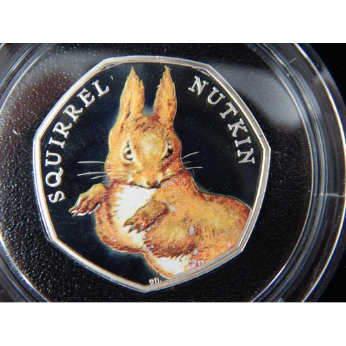 80 - Beatrix Potter Silver Colour Proof 50p coins Squirrel Nutkin 2016; Benjamin Bunny 2017; Peter Rabbit... 