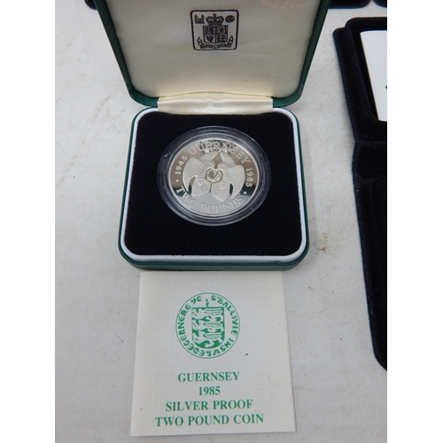 4 - States of Jersey Limited Edition Frosted Sterling Silver Proof Pounds 1986(2), 1987, 1988; Guernsey ... 