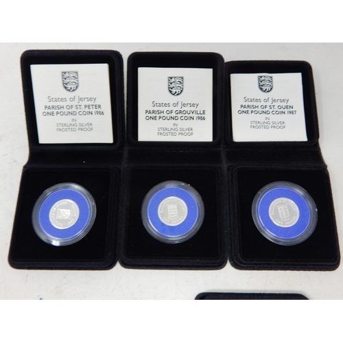 4 - States of Jersey Limited Edition Frosted Sterling Silver Proof Pounds 1986(2), 1987, 1988; Guernsey ... 