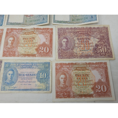 31 - Collection of Malaya Banknotes all George VI and dated 1941 comprising 50 Cent, 20 Cent(3), 10 Cent;... 