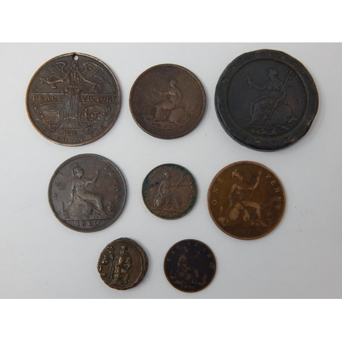 35 - George III Cartwheel Twopence 1797; George III Copper Halfpenny 1799; Victoria Pennies 1860, 1879; V... 