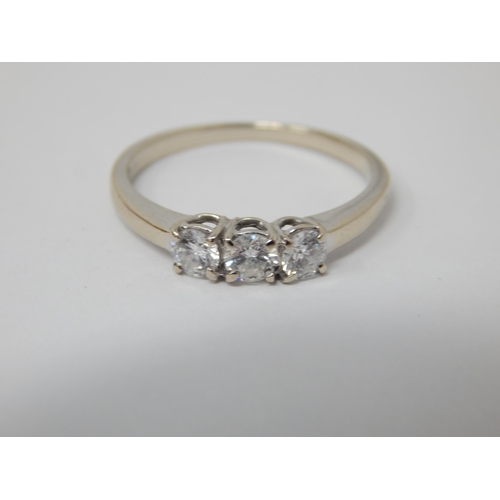 380 - 18ct White Gold Diamond Trilogy Ring Set. The Three Diamonds Measuring 0.48cts: Colour F: Ring Size ... 