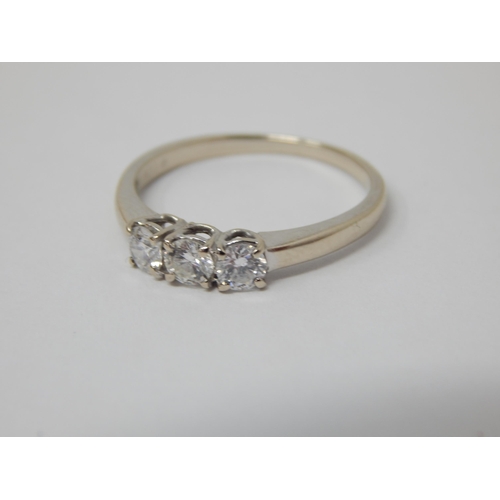 380 - 18ct White Gold Diamond Trilogy Ring Set. The Three Diamonds Measuring 0.48cts: Colour F: Ring Size ... 