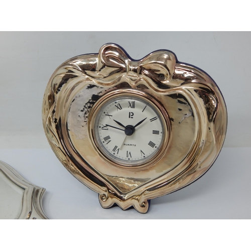 384 - A Quantity of Silver to Include a Silver Fronted Heart Shaped Desk Clock, Silver Mounted Etched Glas... 