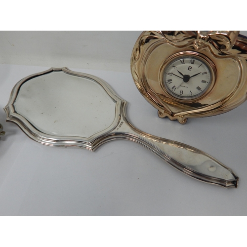 384 - A Quantity of Silver to Include a Silver Fronted Heart Shaped Desk Clock, Silver Mounted Etched Glas... 