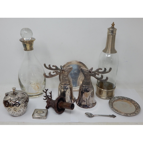 385 - A Quantity of Silver Plated Wares to Include a Pair of Stag Mounted Stirrup Cups, Christofle Tray, S... 