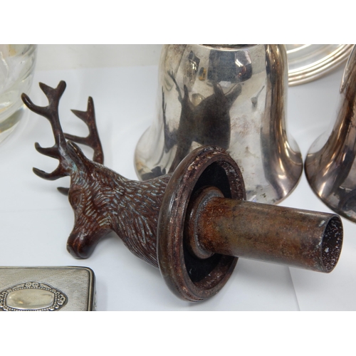 385 - A Quantity of Silver Plated Wares to Include a Pair of Stag Mounted Stirrup Cups, Christofle Tray, S... 