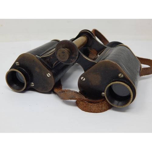 575 - WWI: Pair of Carl Zeiss Jena D.R.P Feldstecher Vergr Brass & Leather Covered Binoculars with Brass P... 