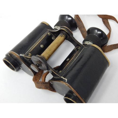 575 - WWI: Pair of Carl Zeiss Jena D.R.P Feldstecher Vergr Brass & Leather Covered Binoculars with Brass P... 