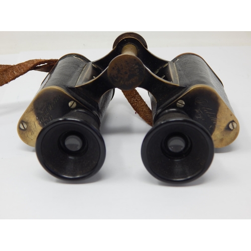 575 - WWI: Pair of Carl Zeiss Jena D.R.P Feldstecher Vergr Brass & Leather Covered Binoculars with Brass P... 