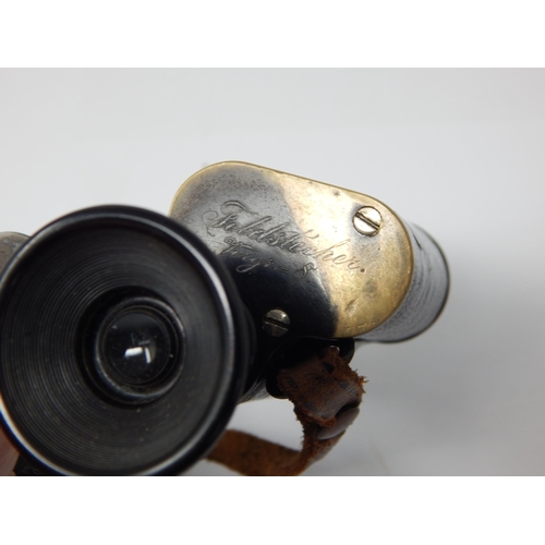 575 - WWI: Pair of Carl Zeiss Jena D.R.P Feldstecher Vergr Brass & Leather Covered Binoculars with Brass P... 