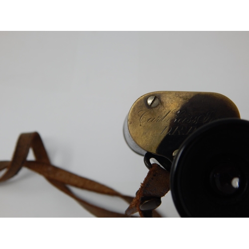 575 - WWI: Pair of Carl Zeiss Jena D.R.P Feldstecher Vergr Brass & Leather Covered Binoculars with Brass P... 