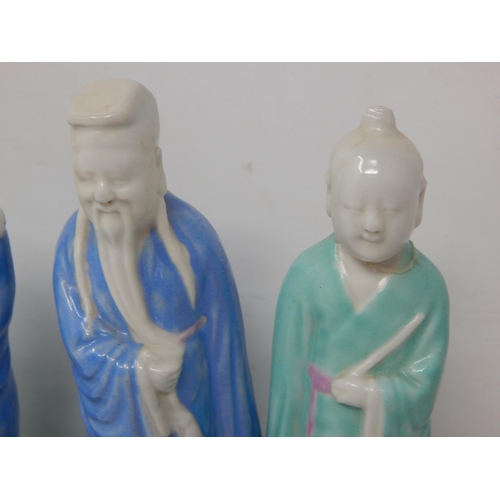 678 - Set of Six C19th Chinese Figures of Immortals in Bright Coloured Glazes with Blanc de Chine Heads: E... 