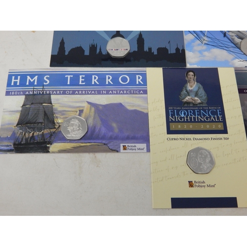 105 - HMS Resolution 50p coin; Boaty McBoatface colour 50p; Cutty Sark 50p; VE Day 50p; HMS Terror 50p; HM... 