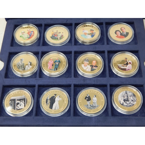 97 - Collection of 24 x Elizabeth and Philip 1947-2007 24ct Gold Plated Cook Islands 1 Dollar coins all h... 