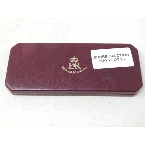 85 - Elizabeth II Coronation Proof Set of coins in Red Maroon Royal Mint case of issue, proofs about as s... 