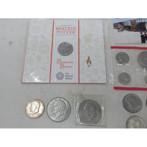 111 - USA Eisenhower Dollar Year Set 1973; Eisenhower Dollars 1972, 1974; USA Kennedy Half Dollars (5); Th... 