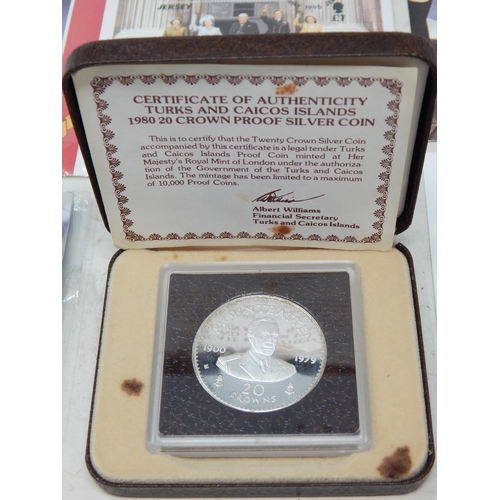 114 - Turks and Caicos Islands Silver 20 Crown cased; The Great Fire of London £2 Coin on Royal Mail/Royal... 