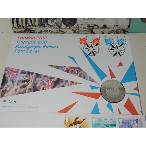 92 - Centenary of Remembrance 2019 Poppy Five Pound coin on Philatelic cover; London 2012 Olympic and Par... 