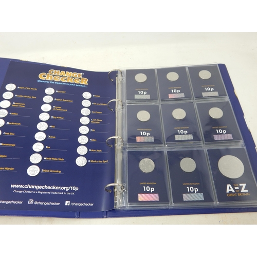 77 - Complete collection of A to Z coins together with Completer Medallion in Change Checker Folder