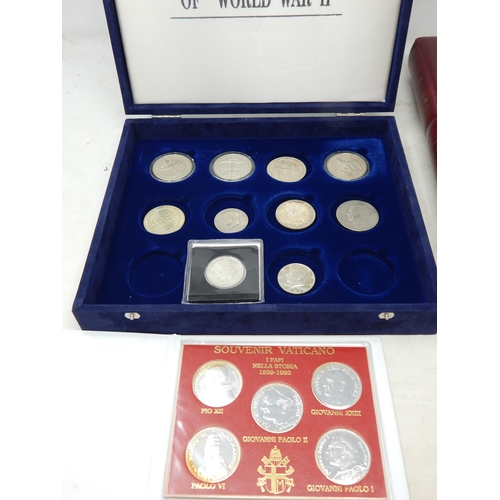 12 - Collection of History of World War II Coin Covers in collectors album;  Set of 5 x Vatican coins in ... 