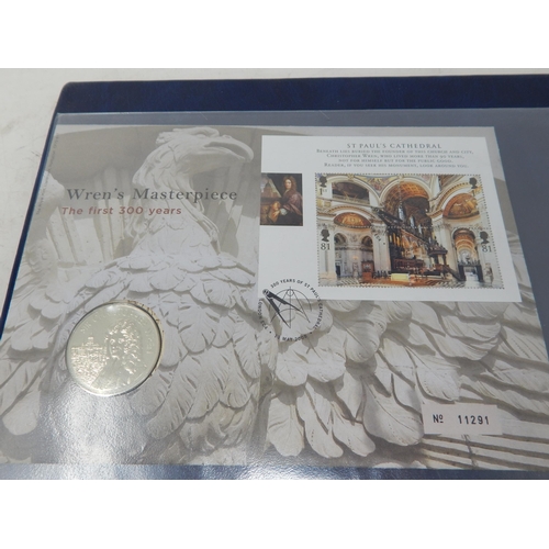 64 - Collection of Royal Mail/Royal Mint Philatelic Numismatic Covers housed in a blue collectors album