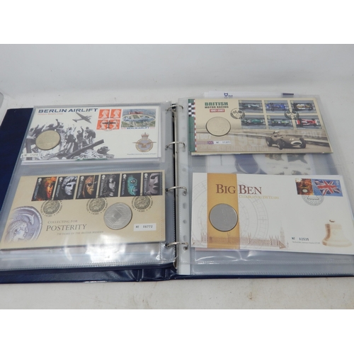 64 - Collection of Royal Mail/Royal Mint Philatelic Numismatic Covers housed in a blue collectors album