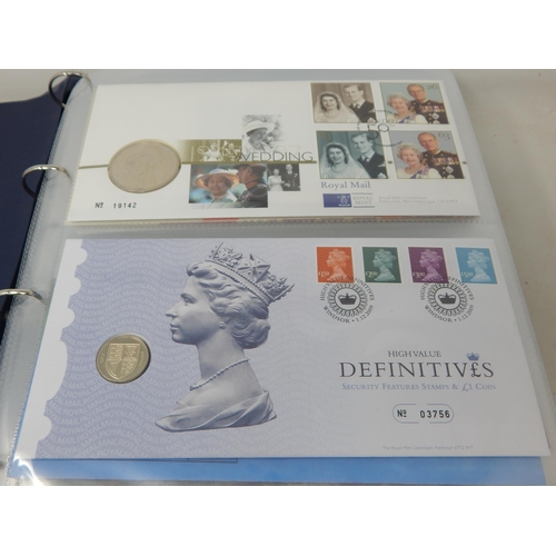 76 - Collection of Royal Mail/Royal Mint Numismatic Covers with a good range of £1, £2 and £5 coins in bl... 