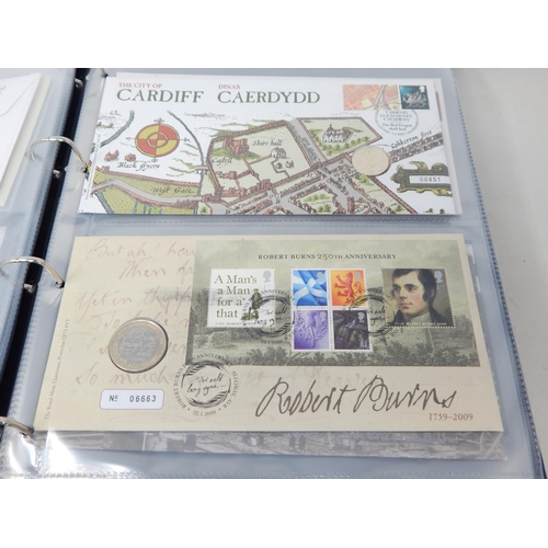 76 - Collection of Royal Mail/Royal Mint Numismatic Covers with a good range of £1, £2 and £5 coins in bl... 