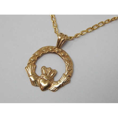 308 - 9ct Yellow Gold Claddagh Pendant on 9ct Gold Chain together with a pair of 9ct Gold Gem Set Earrings... 