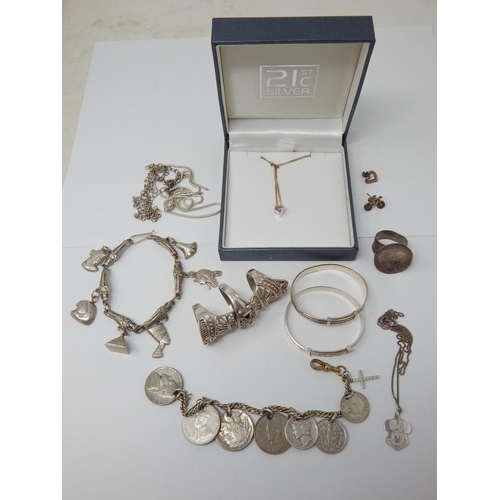 309 - A Quantity of Silver Jewellery to Include a Charm Bracelet, Coin Bracelet, Rings, Bangles, Pendant N... 