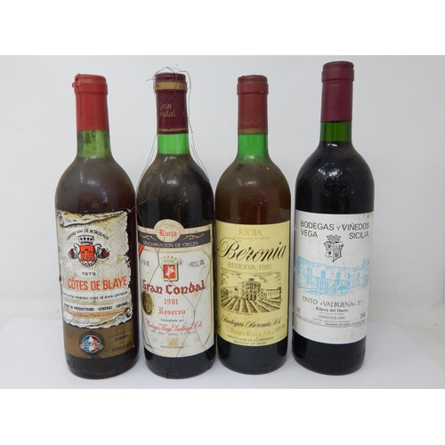 925 - Cotes De Blaye 1979, Gran Condal Rioja 1981, Berona Rioja 1981, Tinto Valbuena Ribera Del Duero 1987