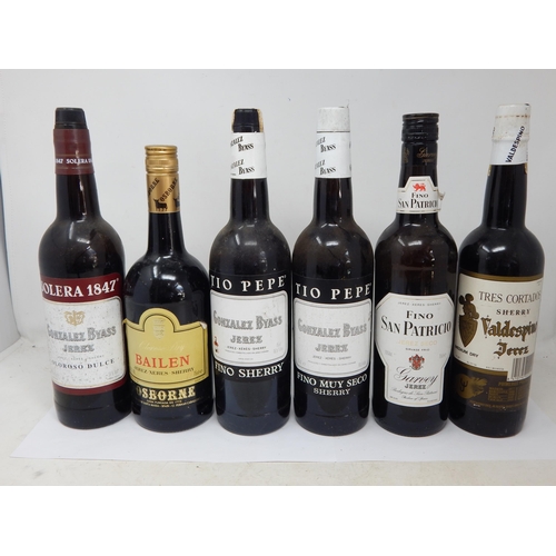 953 - 6 x Bottles of Solera, Bailen, Tio Pepe, San Patricio, Valdespno Sherry