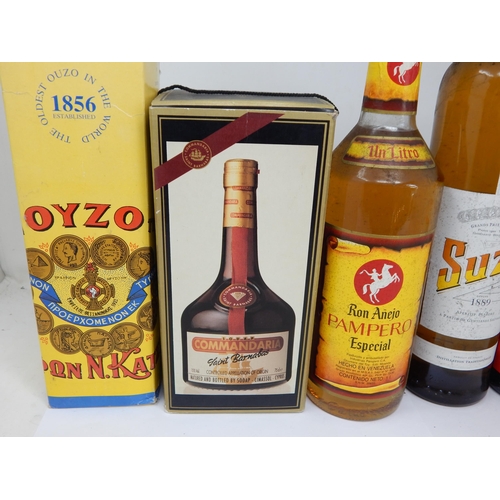 954 - 6 Bottles of Oyzo, Commadaria, Ron Anejo Pampero, Suze, Vermouth & Captain Morgans Rum.