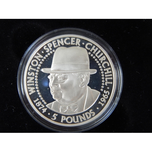 204 - Royal Mint 1999 Churchill Commemorative £5 Silver Proof Two Coin Set in Case of Issue with COA & Pur... 