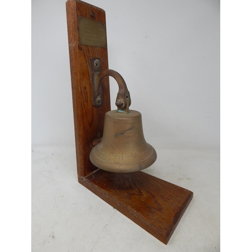 593 - Cast Bell with Clapper on Wooden Stand: The Bell Engraved 