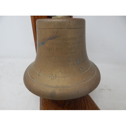 593 - Cast Bell with Clapper on Wooden Stand: The Bell Engraved 