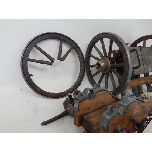 595 - Large Wood & Metal Constructed Gun Carriage & Limber. Measuring 48cm long A/F