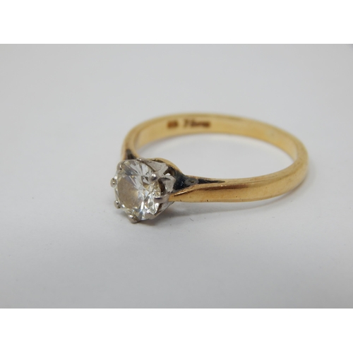 249 - 18ct Yellow Gold Diamond Solitaire Ring. The Diamond estimated @ 0.75cts. Ring Size N: Gross weight ... 