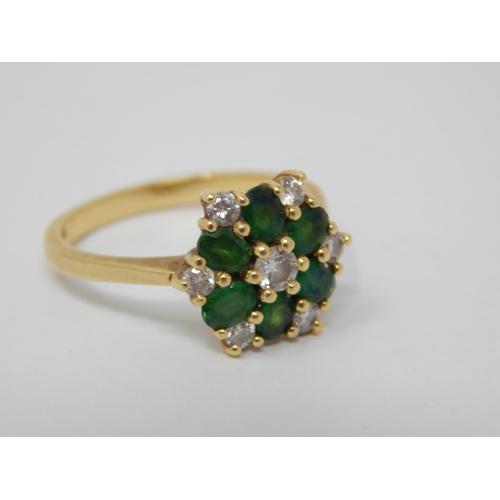 254 - 18ct Yellow Gold Flowerhead Ring Set with a Central Diamond within an Emerald & Diamond Border. Ring... 