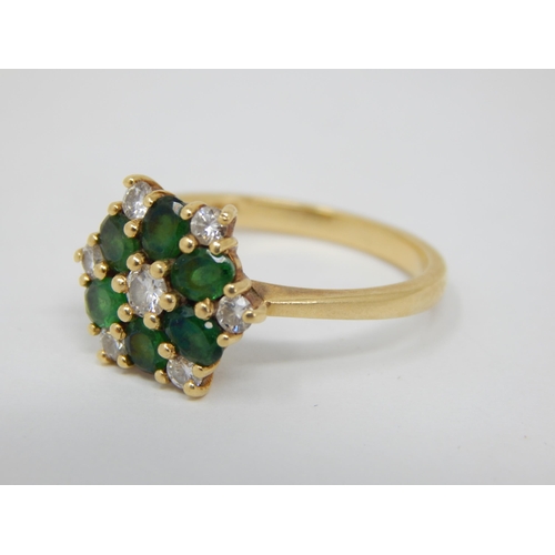 254 - 18ct Yellow Gold Flowerhead Ring Set with a Central Diamond within an Emerald & Diamond Border. Ring... 