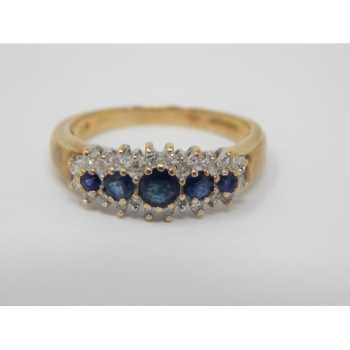 258 - 9ct Yellow Gold Sapphire & Diamond Ring: Size P/Q: Gross weight 3.3g