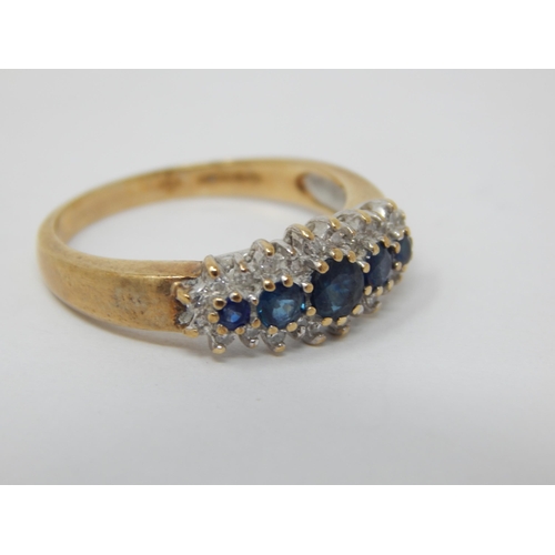 258 - 9ct Yellow Gold Sapphire & Diamond Ring: Size P/Q: Gross weight 3.3g