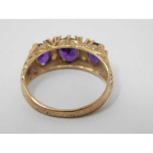 265 - 9ct Yellow Gold Ring Set with Amethysts & Pearls (One Pearl Vacant) Ring Size K: Gross weight 2.9g