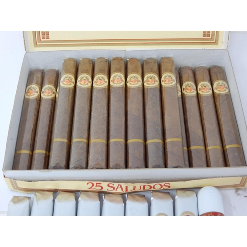 645 - A Box of 20 Saludos Cigars, 8 x Don Julian Cigars & a Romeo y Julieta Cigar. (All Sealed)