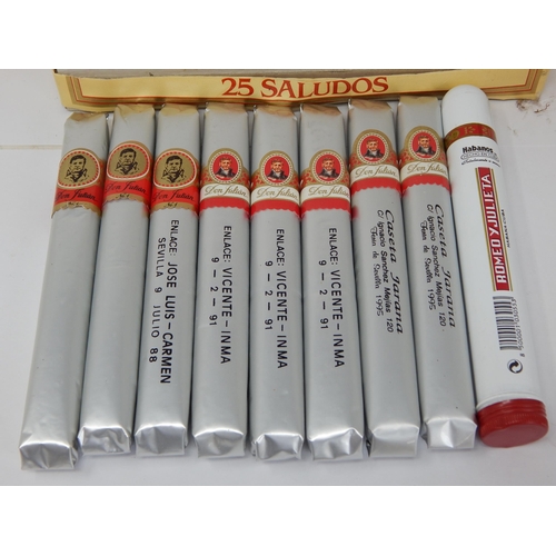 645 - A Box of 20 Saludos Cigars, 8 x Don Julian Cigars & a Romeo y Julieta Cigar. (All Sealed)