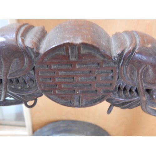 674 - Antique Chinese Gong with Carved Wooden Floor Standing Frame depicting Dragons with Beaten Bronze Go... 