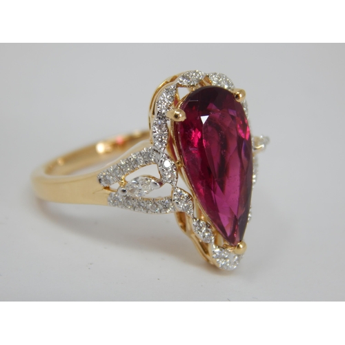 272 - 18ct Yellow Gold Diamond 0.31ct & Rubellite 2.80ct Ring: Size N/O