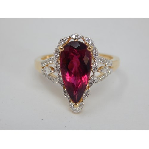 272 - 18ct Yellow Gold Diamond 0.31ct & Rubellite 2.80ct Ring: Size N/O