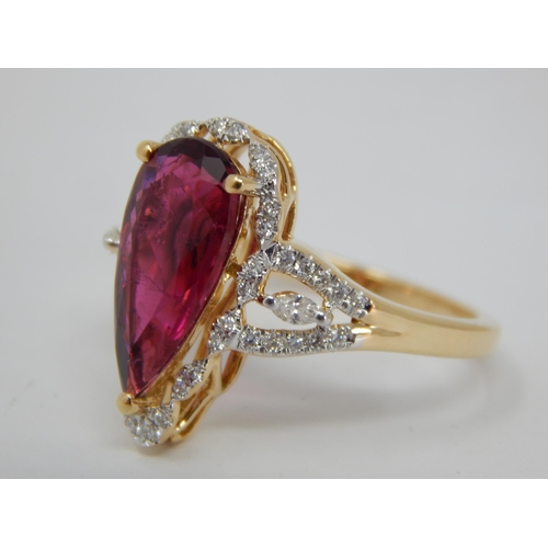 272 - 18ct Yellow Gold Diamond 0.31ct & Rubellite 2.80ct Ring: Size N/O